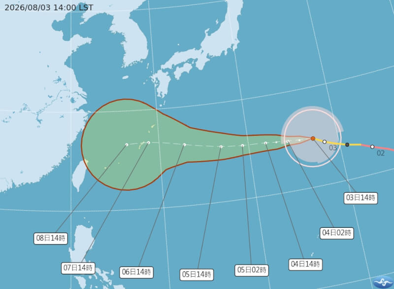 氣象署3日表示,最快7日下半天發布中颱白海豚海上警報。(圖取自氣象署網頁cwa.gov.tw)