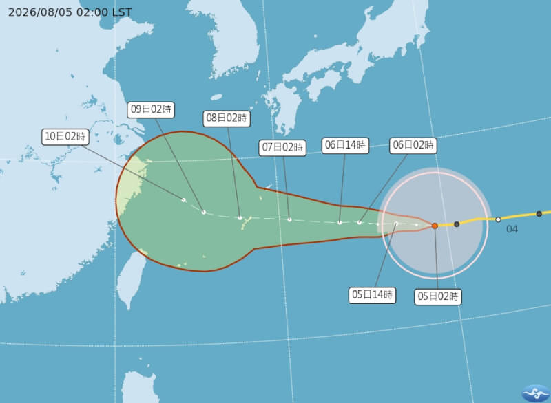 颱風「白海豚」路徑潛勢預報。（圖取自氣象署網頁cwa.gov.tw）