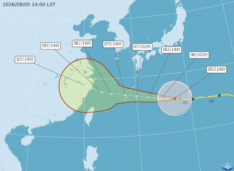 氣象署表示，颱風白海豚8日至10日距離台灣最近。（圖取自中央氣象署網頁cwa.gov.tw）