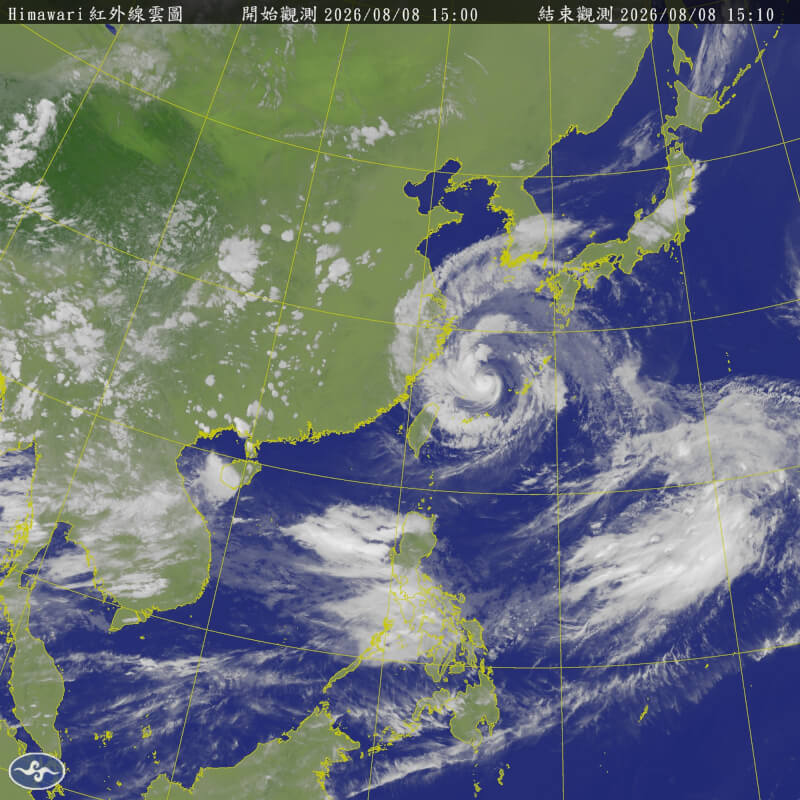 圖為氣象署下午3時發布紅外線雲圖。（圖取自氣象署網頁cwa.gov.tw）