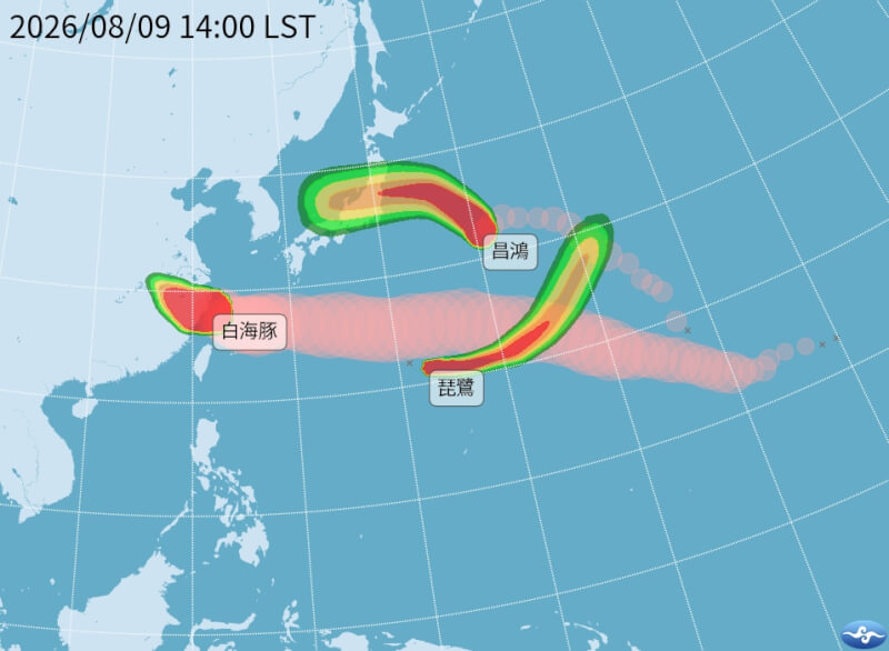 位於關島北方海面的熱帶性低氣壓9日下午2時發展為輕度颱風琵鷺，未來朝東轉東北方向前進，對台灣無影響。（圖取自中央氣象署網頁cwa.gov.tw）