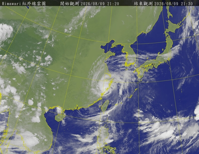 颱風白海豚9日登陸中國浙江。（圖取自氣象署網頁cwa.gov.tw）