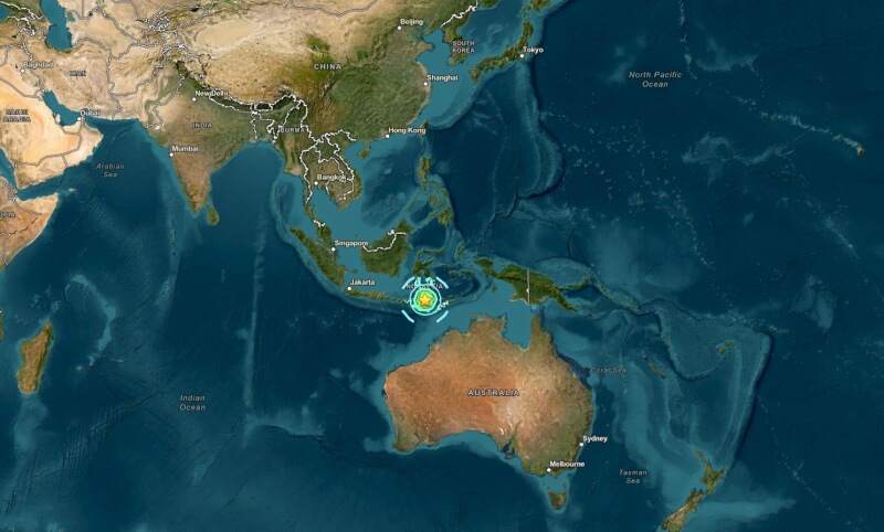 印尼外海15日發生規模7.6地震。（圖取自美國地質調查局網頁usgs.gov）