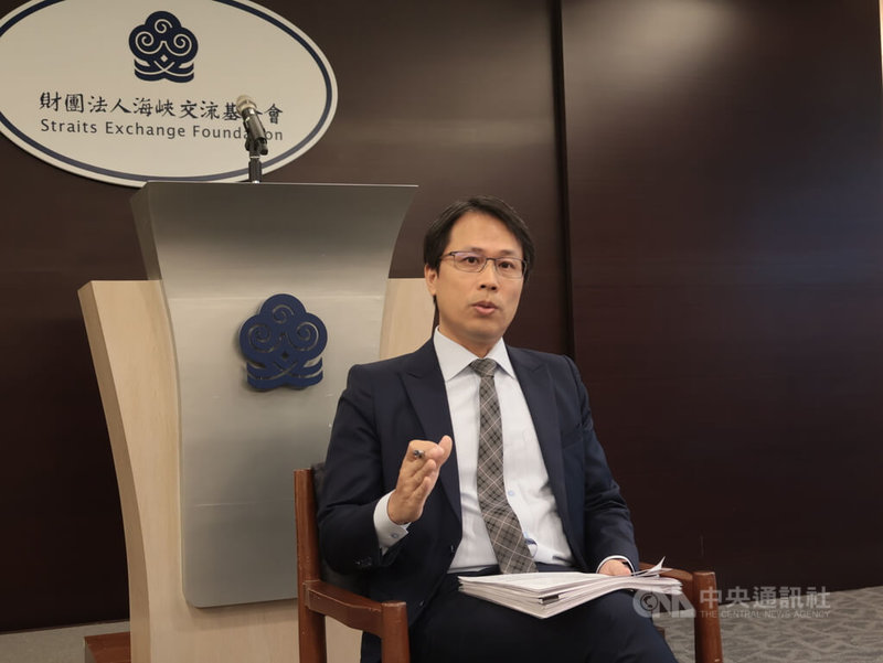 海峽交流基金會（海基會）21日下午召開背景說明會，由副秘書長黎寶文主持。中央社記者李雅雯攝 115年8月21日