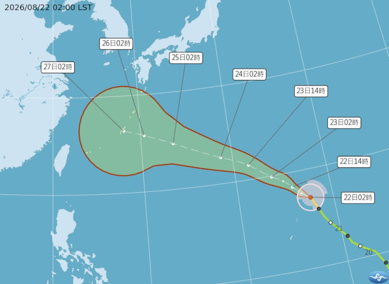 颱風沙德爾路徑潛勢預報。（圖取自氣象署網頁cwa.gov.tw）