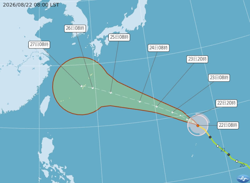 颱風沙德爾路徑潛勢預報。（圖取自氣象署網頁cwa.gov.tw）