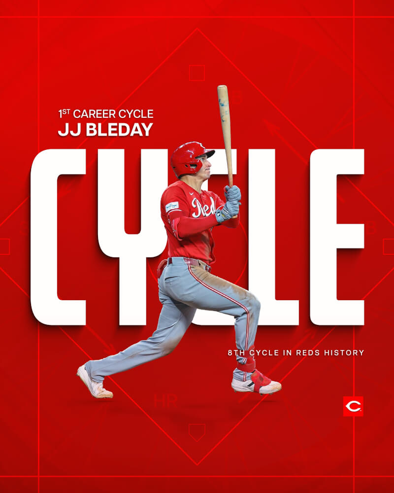 美國職棒大聯盟MLB辛辛那提紅人外野手布雷迪22日完成生涯首次完全打擊。（圖取自x.com/Reds）