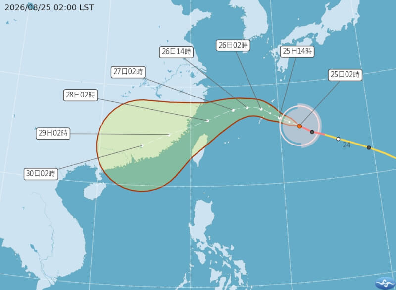 颱風沙德爾27、28日中心將通過台灣北部海面，以中颱之姿襲台，暴風圈掃過北台灣。（圖取自氣象署網頁cwa.gov.tw）