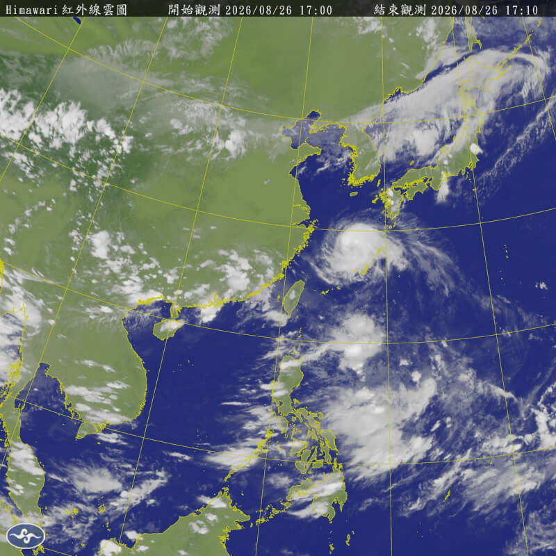 26日下午5時衛星雲圖。（圖取自氣象署網頁cwa.gov.tw）