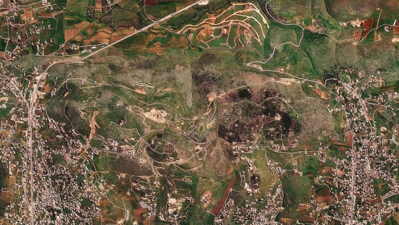黎巴嫩阿里塔赫爾山脊3月衛星照片。（2026 Planet Labs PBC/Handout via 路透社）