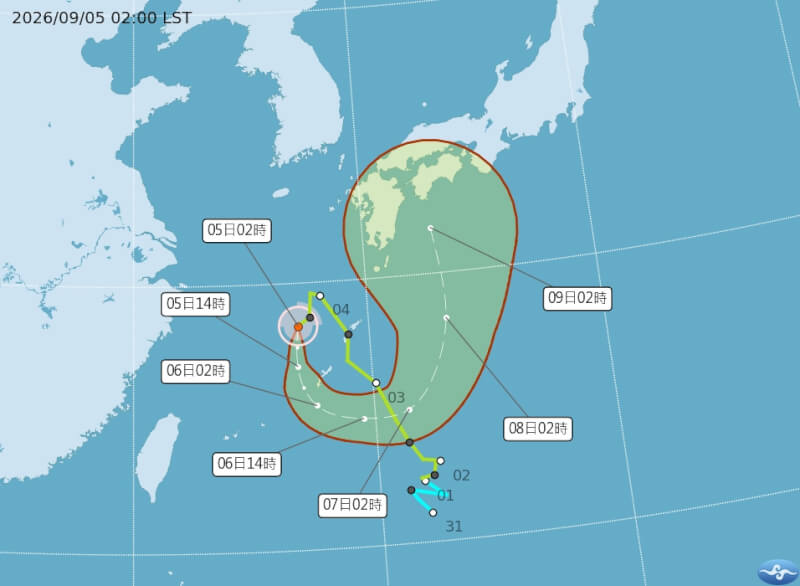 颱風科羅旺路徑潛勢預報。(圖取自氣象署網頁cwa.gov.tw)