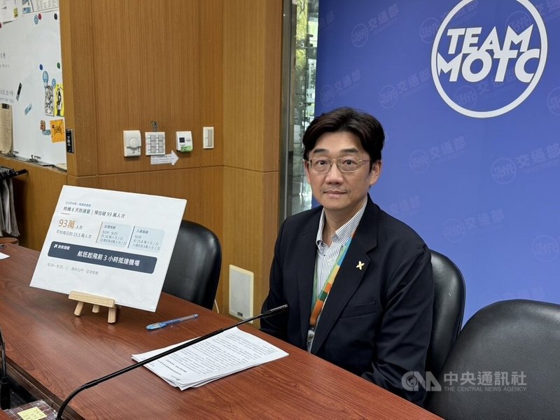 桃園機場公司副總經理余崇立8日在交通部例行記者會指出,預估中秋連假共6天期間,旅運量預估破93萬人次,出境高峰在假期前段,24、25日旅運量預估皆達16萬人次。中央社記者余曉涵攝 115年9月8日