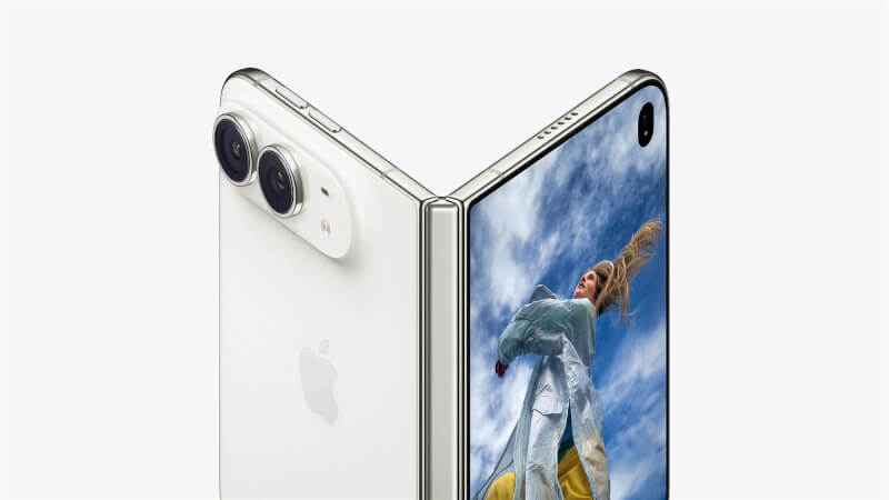 蘋果公司10日發表旗下首款摺疊手機iPhone Duo。（圖取自蘋果網頁apple.com）