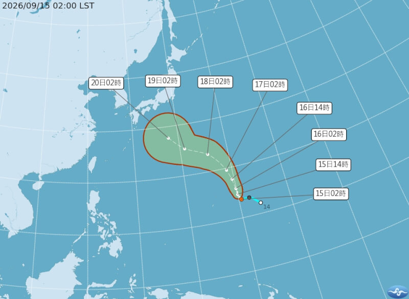 熱帶低壓TD28路徑潛勢預報。（圖取自氣象署網頁cwa.gov.tw）