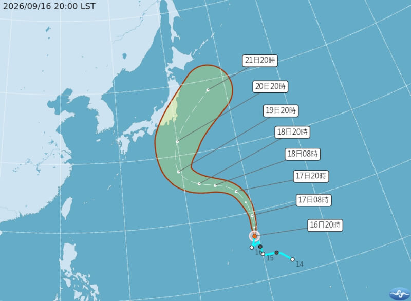 颱風杜鵑16日晚間生成，未來將朝北轉西北往日本南方海面移動。（圖取自氣象署網頁cwa.gov.tw）