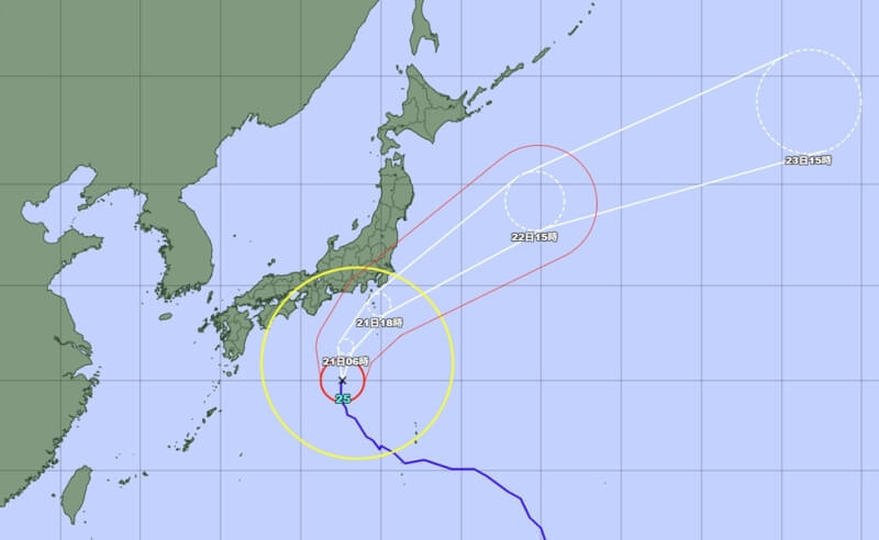 颱風杜鵑影響日本關東地區天氣，赴日旅遊民眾應留意天氣及航班資訊。（圖取自日本氣象廳網頁www.jma.go.jp）