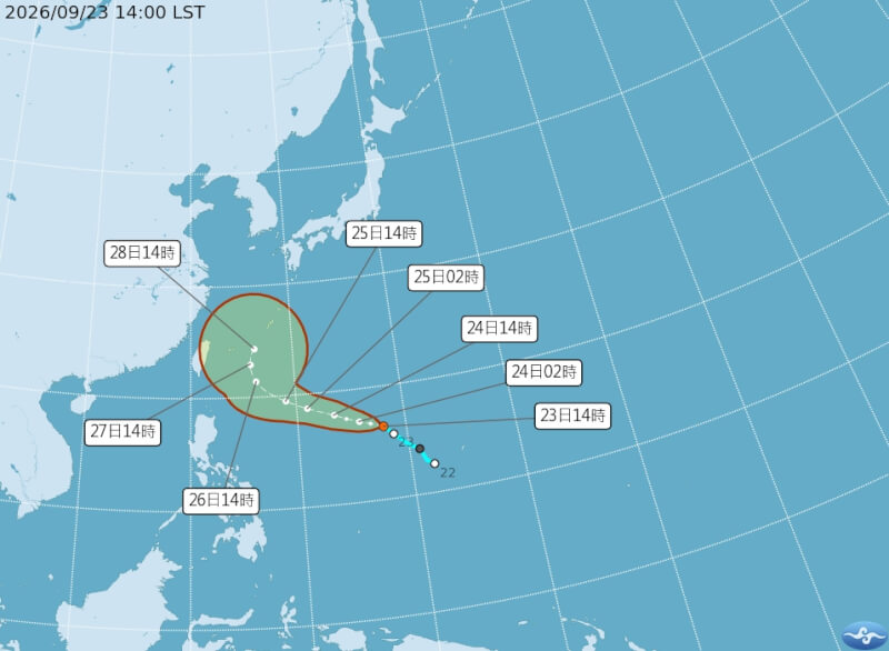 熱帶性低氣壓TD29號路徑圖。（圖取自中央氣象署網頁cwa.gov.tw）