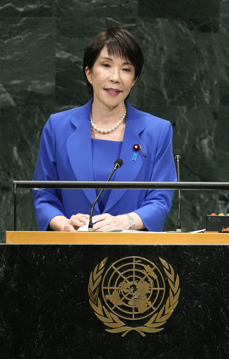 日本首相高市早苗22日在美國紐約召開的聯合國大會上發表演說。（共同社）