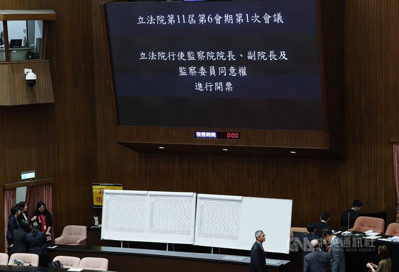 立法院會29日進行監察院人事同意權案記名投票表決，依規定須經超過全體立委1/2同意才通過。但監察院長被提名人陳永興、副院長被提名人王榮璋及25名監委被提名人的同意票，都已確定無法達到57票，遭藍白封殺。中央社記者郭日曉攝　115年9月29日