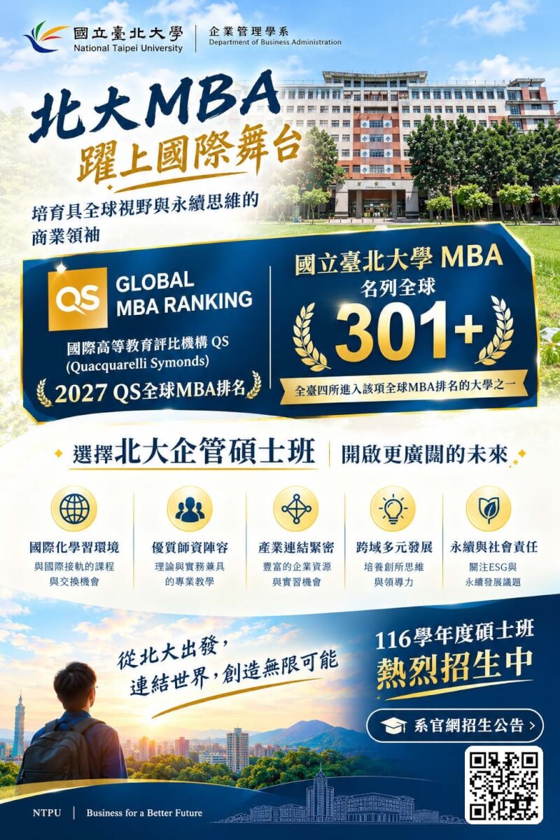 臺北大學MBA培育管理即戰力　拓展跨域與國際視野