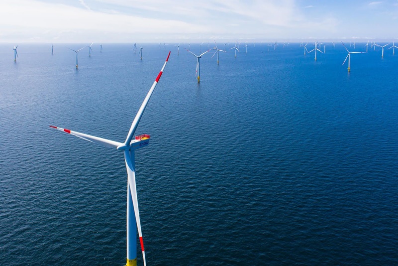 德國安能(EnBW)電力公司原本經營核電和火力發電,近年改投入風力發電,到台灣和美國開拓市場。圖為安能位於波羅的海的Baltic 2風場。(EnBW提供)
