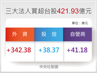 三大法人買超台股421.93億元