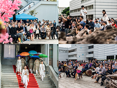 雙年展開幕學生迎賓表演與現場大批觀眾聚集觀禮。