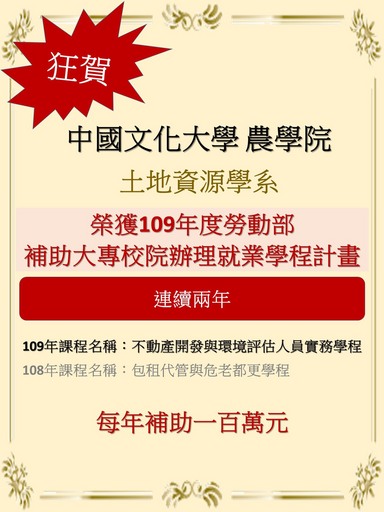 土地資源學系連續二年申請勞動部就業學程補助