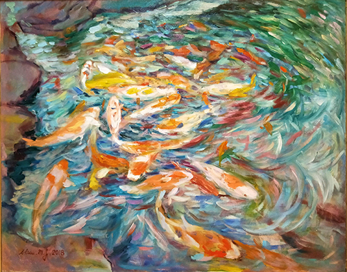 錦鯉池,油彩,30F(91X72.5cm)_