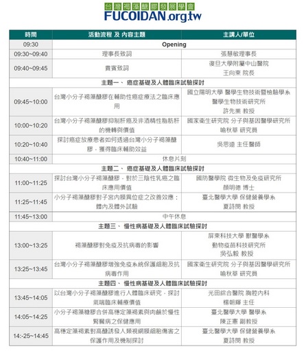 第十二屆台灣小分子褐藻醣膠線上研討會議程