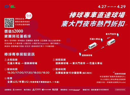 中華職棒在花蓮開打,搭乘棒球專車有機會獲得限量好禮。圖/雷門數據服務股份有限公司