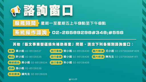 「藝文事業營運補助專案」諮詢窗口