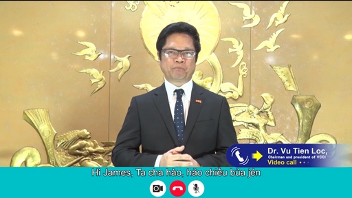 【圖4】2021越南臺灣形象展開幕典禮越南工商總會(VCCI) 住席武進祿連線致詞。(貿協提供)