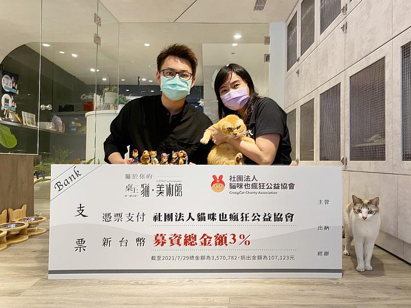 聯合數位文創謝旭恒總監(左)與貓咪也瘋狂貓咪也瘋狂公益協會廖維欣理事長合影(右)。圖／聯合數位文創提供