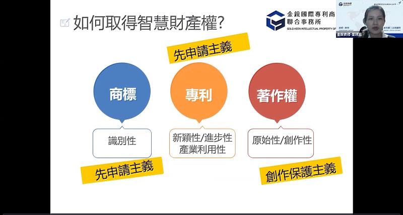 葉琇庭副理向學員說明如何申請商標權、專利權與著作權