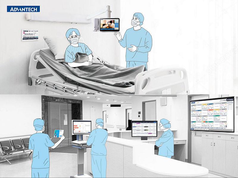 智慧醫院解決方案可以協助醫院提高運作效率，減少醫護人員負擔，因此成為亞洲．矽谷物聯網產業大聯盟智慧醫療主題館三大熱門項目之一。（圖片來源：研華提供）