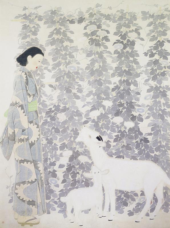 林之助，〈朝涼〉，1940，膠彩、紙本，345.3x184.5cm，國立臺灣美術館典藏。