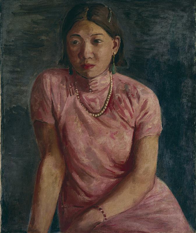 李石樵，〈珍珠首飾〉，1936，油彩、畫布，72.5x60cm，國立臺灣美術館典藏。_