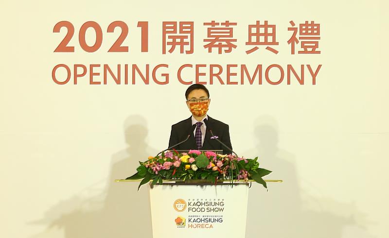 【圖1】外貿協會董事長黃志芳於開幕典禮致詞時表示，對疫情之下參展商的全力支持表示感謝。