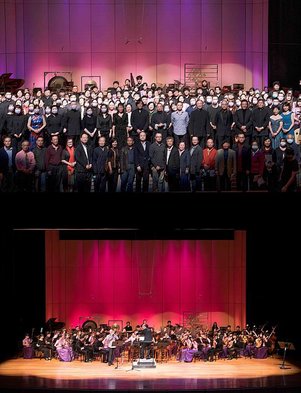 上圖:音樂會後全體合影留念 下圖:偉大的建設協奏曲演出實況