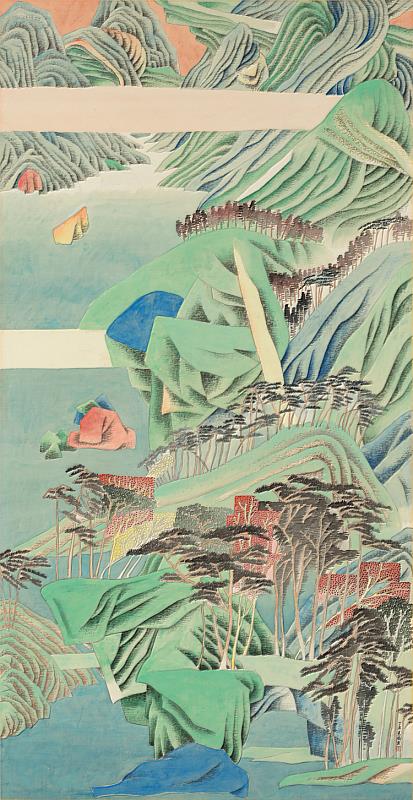 《神完氣足》，膠彩、絹本，177.6_x_91.5公分，1997。國立臺灣美術館典藏。