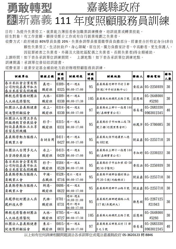 嘉義縣照顧服務員訓練 添加長照生力軍