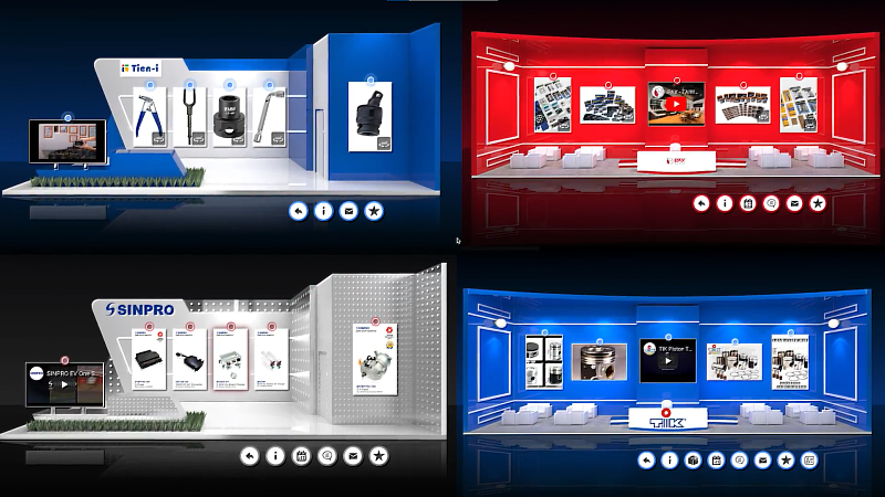 1. AMPA DigitalGo參展商可以自行選擇及布置專屬攤位，並放上產品型錄及影片等資訊。圖中為完成布置的廠商攤位。