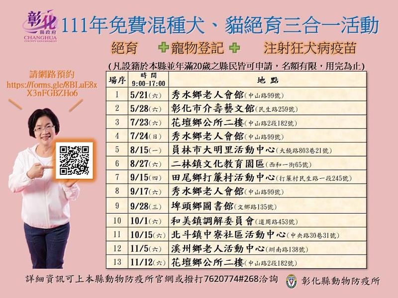 彰化縣111年度免費混種犬貓絕育三合一工作