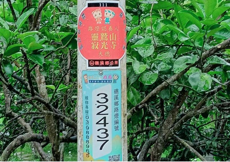 靈鷲山寂光寺連續4年認養龍潭湖環湖路上的路燈。（圖由靈鷲山佛教教團提供）