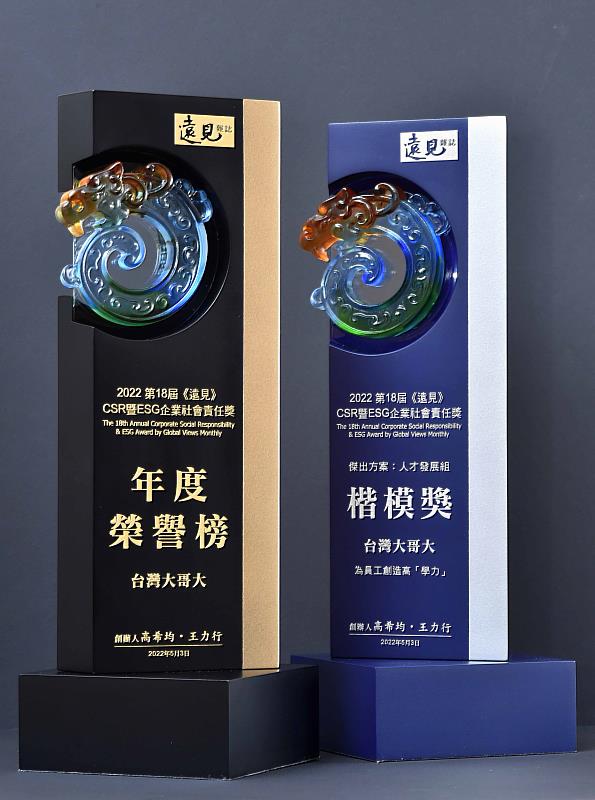 台灣大哥大自2019年起，連續3年獲得遠見「ESG綜合績效類」的首獎，今年首度登上「年度榮譽榜」，同時也拿下傑出方案—人才發展組「楷模獎」。