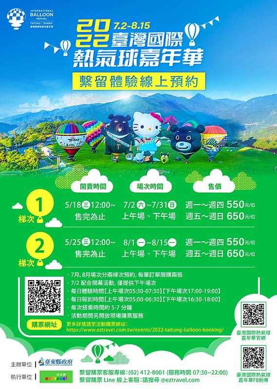 快筆記！2022臺灣國際熱氣球嘉年華繫留體驗線上預購18日中午12點開賣 動作要快喔