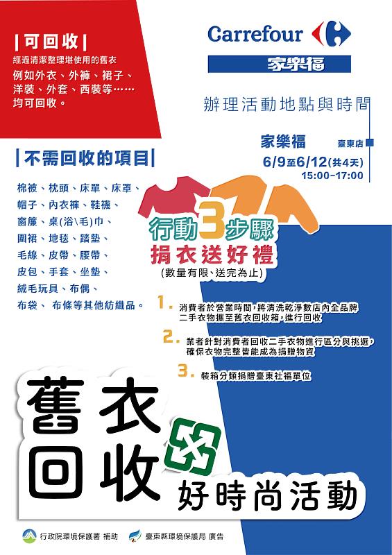 今起家中乾淨舊衣可送至UNIQLO及家樂福回收 臺東縣環保局籲一起散播愛心友善環境