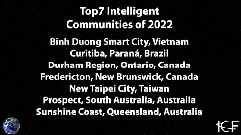 智慧城市論壇ICF第 20 屆年度Top7 名單，包括澳大利亞、巴西、加拿大、台灣（新北市）和越南共七座城市。