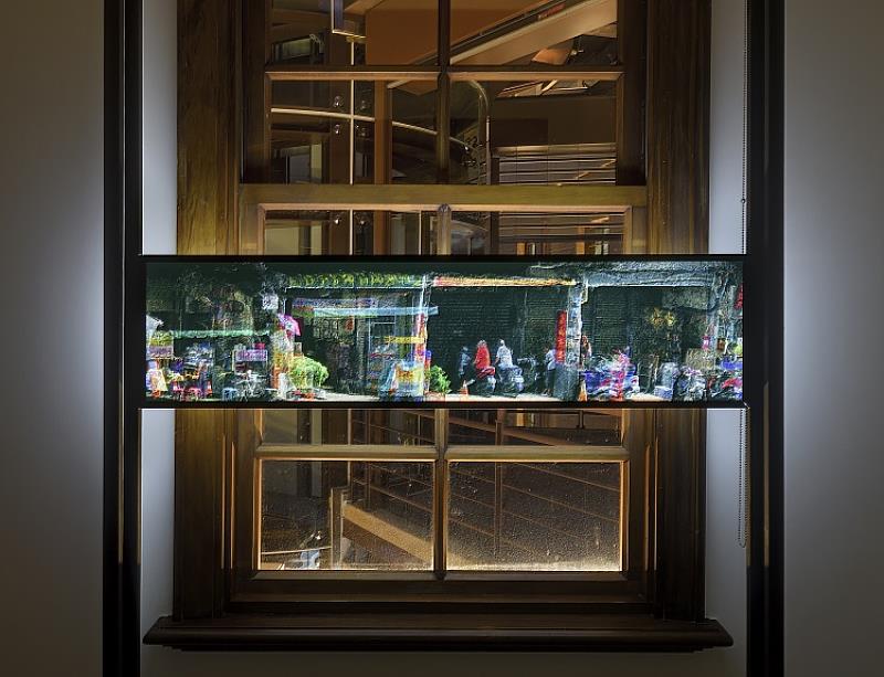 實作工作坊之一由洪譽豪帶領學員以3D掃描創作影像。圖為其作品《無以為家》內容局部，於國家攝影中心臺北館3樓廊道展出。